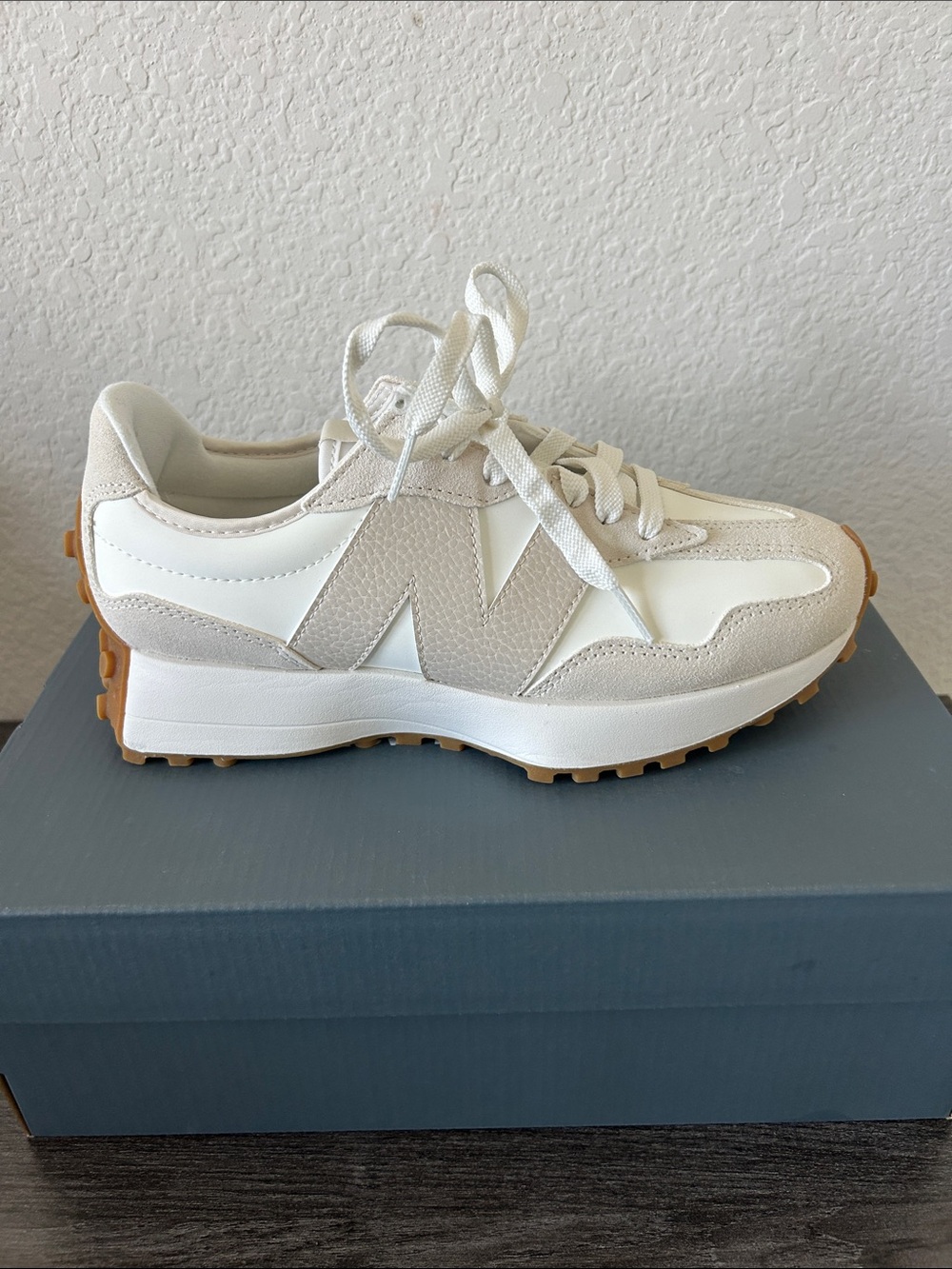 New Balance Women's Sneakers in White and Beige with Gum Outsole